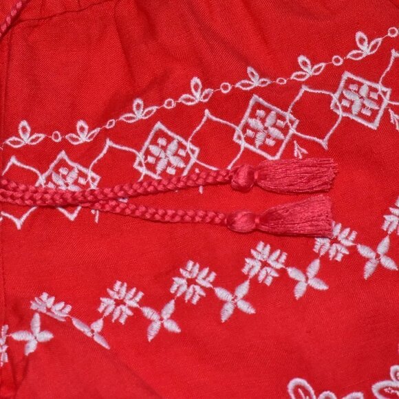 Loft Boho Linen Pull On Tassel Tie Fringe Embroidered Shorts Size XS - Picture 7 of 14